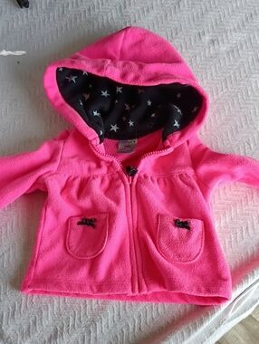 Carter's Bright Pink Fleece Hooded Baby Jacket with Star-Lined Hood